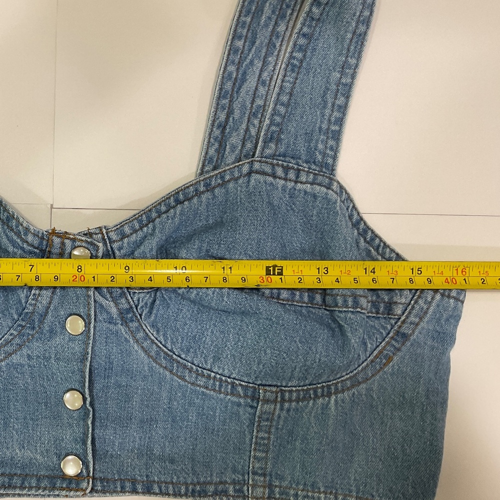Mixed Blues Denim Bustier Crop Top Juniors Size L Vintage - Picture 8 of 10
